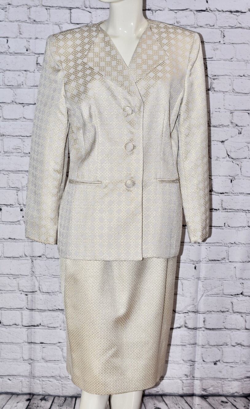 BLACK TIE Oleg Cassini Special Occasion Ivory 2pc Skirt Suit Size 12 NEW!!